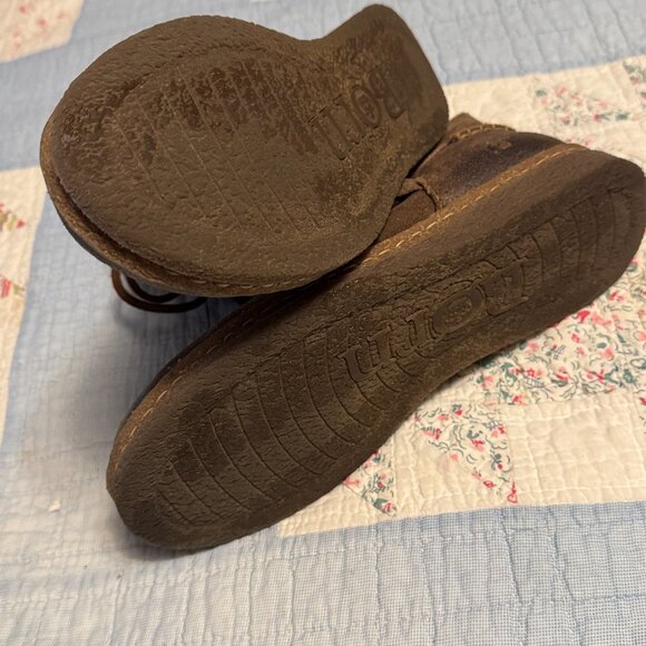 BORN Caylin 8 Women Ankle Boot Brown Leather Laces Distressed Suede pre-owned - Picture 7 of 8